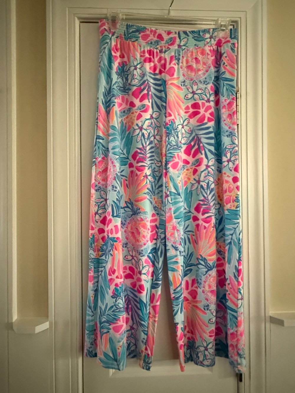 Lilly Pulitzer Lorena Breezy Palazzo Pants Sea Glass Aqua Rainforest Retreat MED
